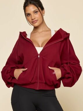 POPFLEX Zip Cloud Hoodie - Crimson cropped
